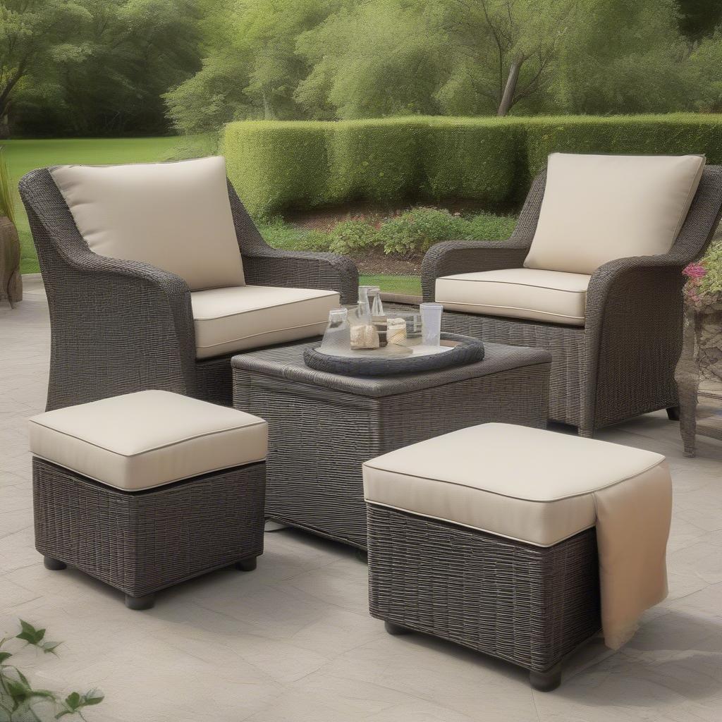 Wicker Chair Ottoman with Storage on a Patio