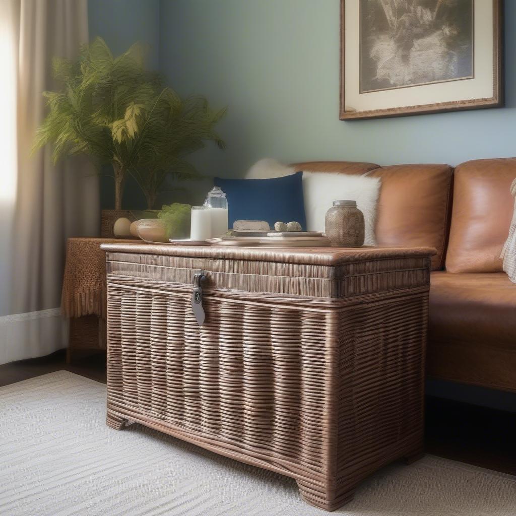 Wicker Storage Chest in a Living Room Setting