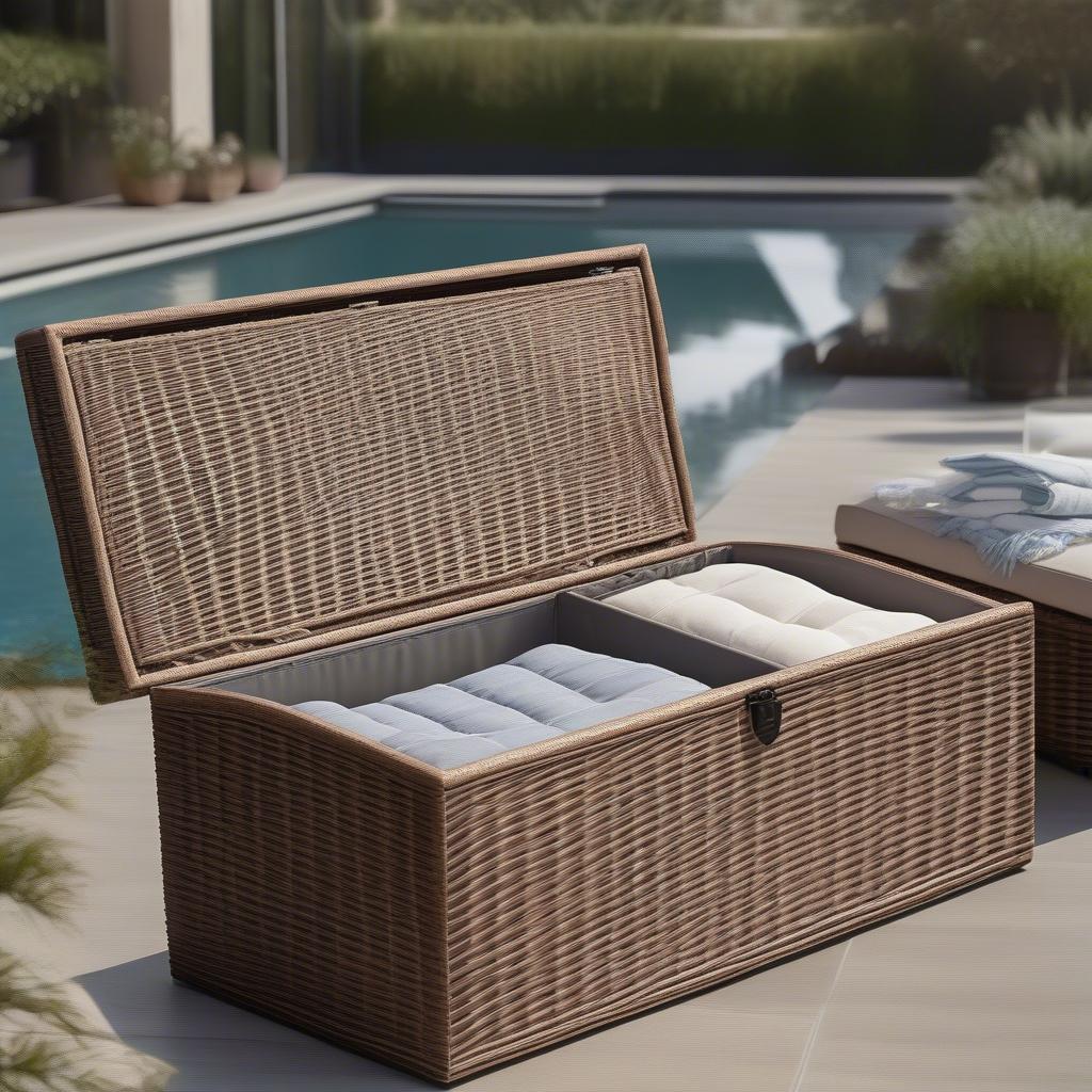 All Weather Wicker Chest on a Patio