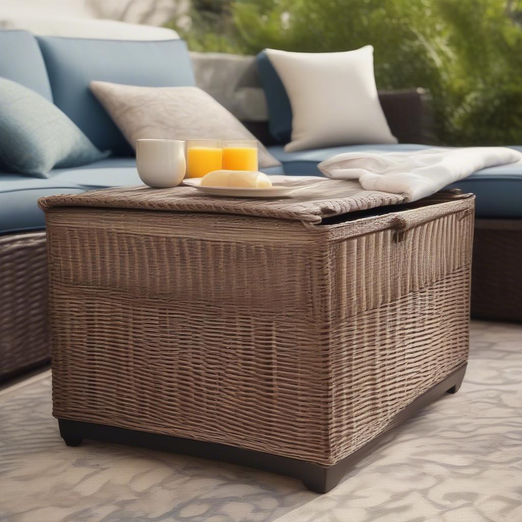 Wicker coffee table with hidden storage compartments