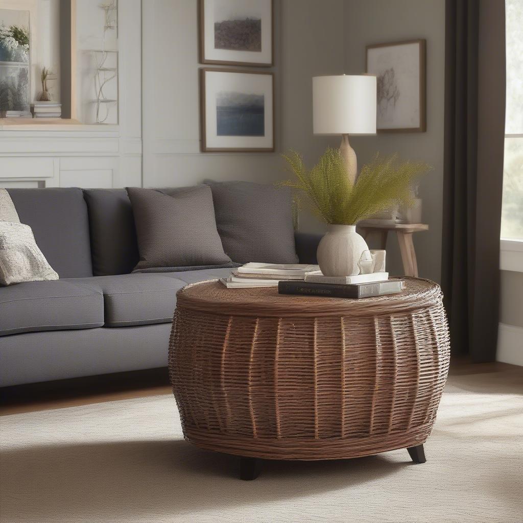 Wicker Coffee Table in a Living Room Setting