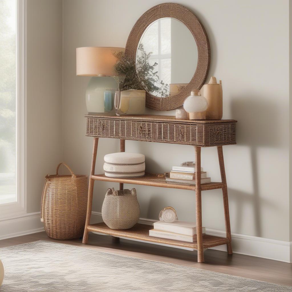 Wicker Console Table in an Entryway