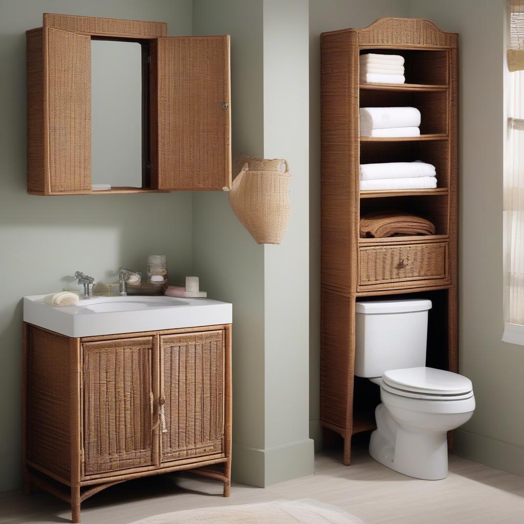 Different Styles of Wicker Corner Bathroom Cabinets