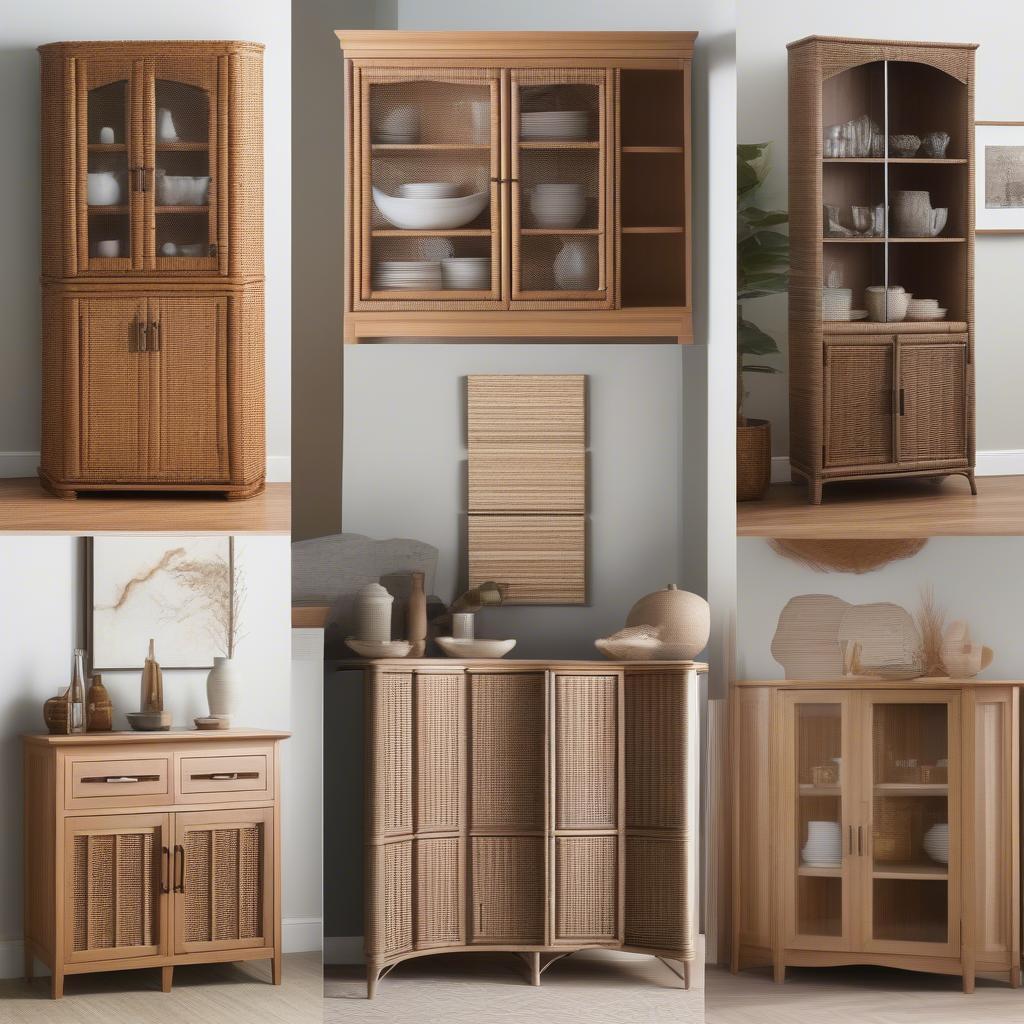 Different styles of wicker corner cabinets