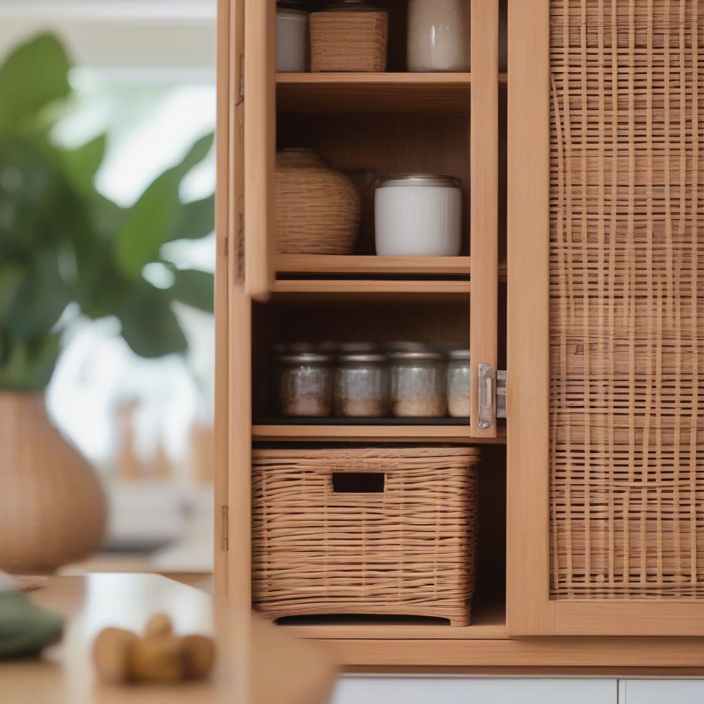 Wicker Countertop Cabinet in Natural Light