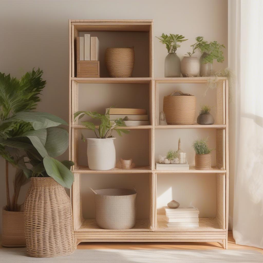 Wicker Cubby Cabinet in a Living Room