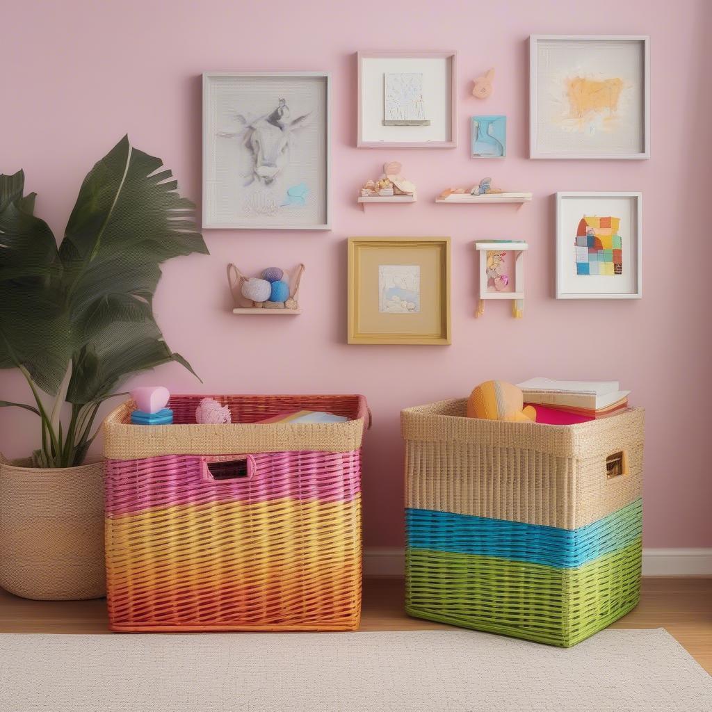 Wicker Cube Basket Organization in Kid's Room