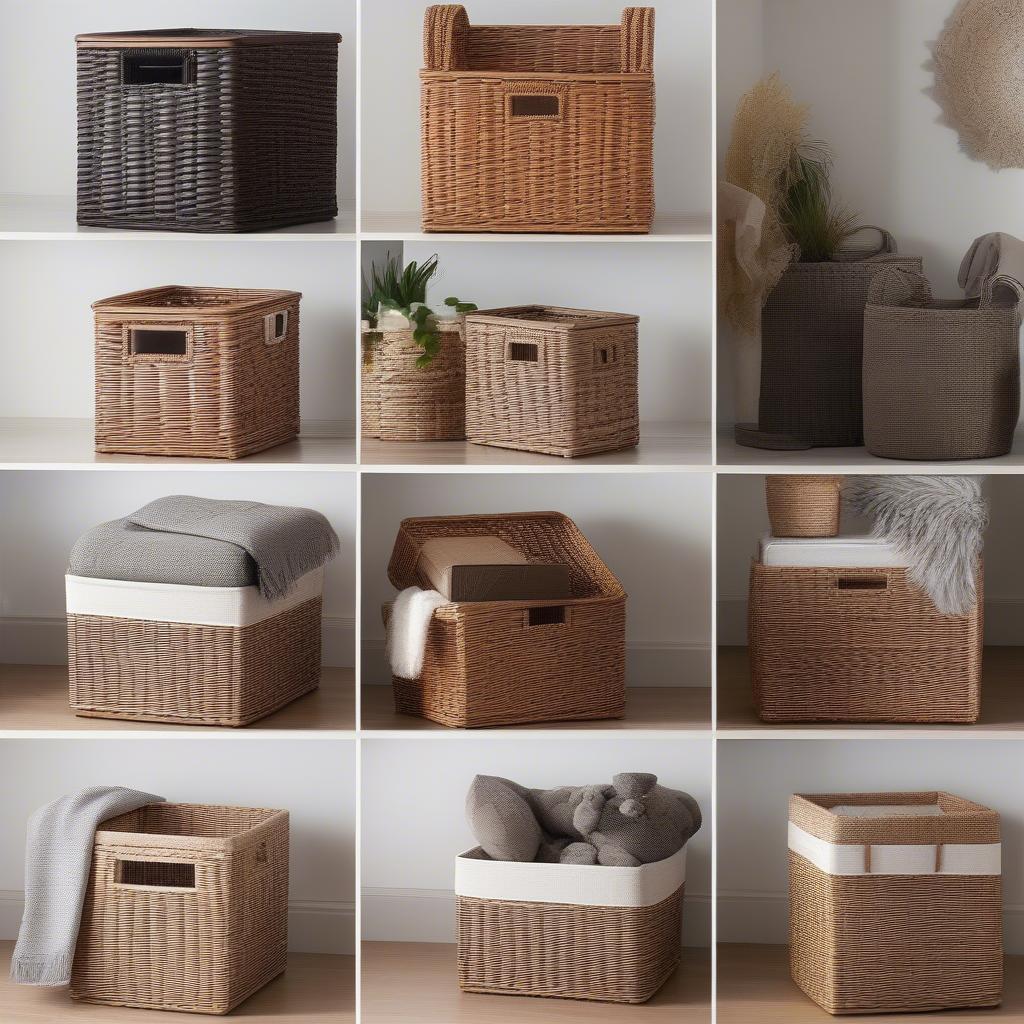 Wicker Cube Baskets in Various Room Settings