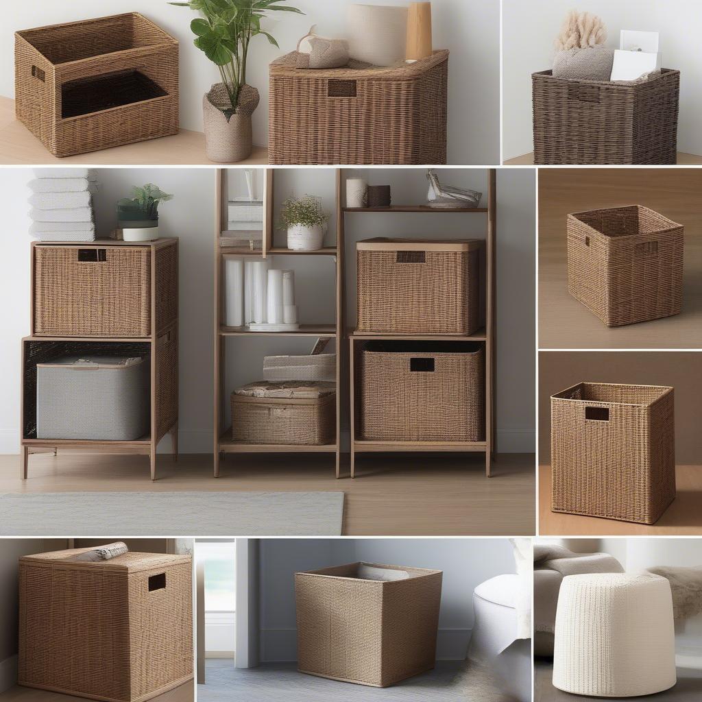 Wicker Cube Bins in Various Rooms