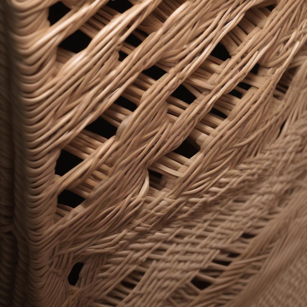 Close-up view of the weave of a wicker storage cube, highlighting the craftsmanship and material quality.