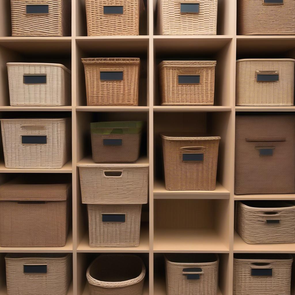 Variety of wicker cube storage bins in different sizes and styles to cater to various storage needs and aesthetics.