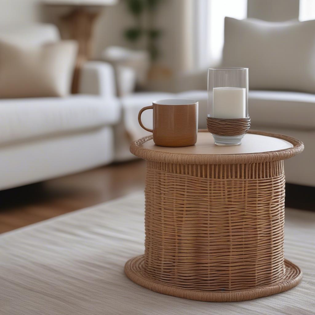 Wicker Cup Holder in a Living Room Setting