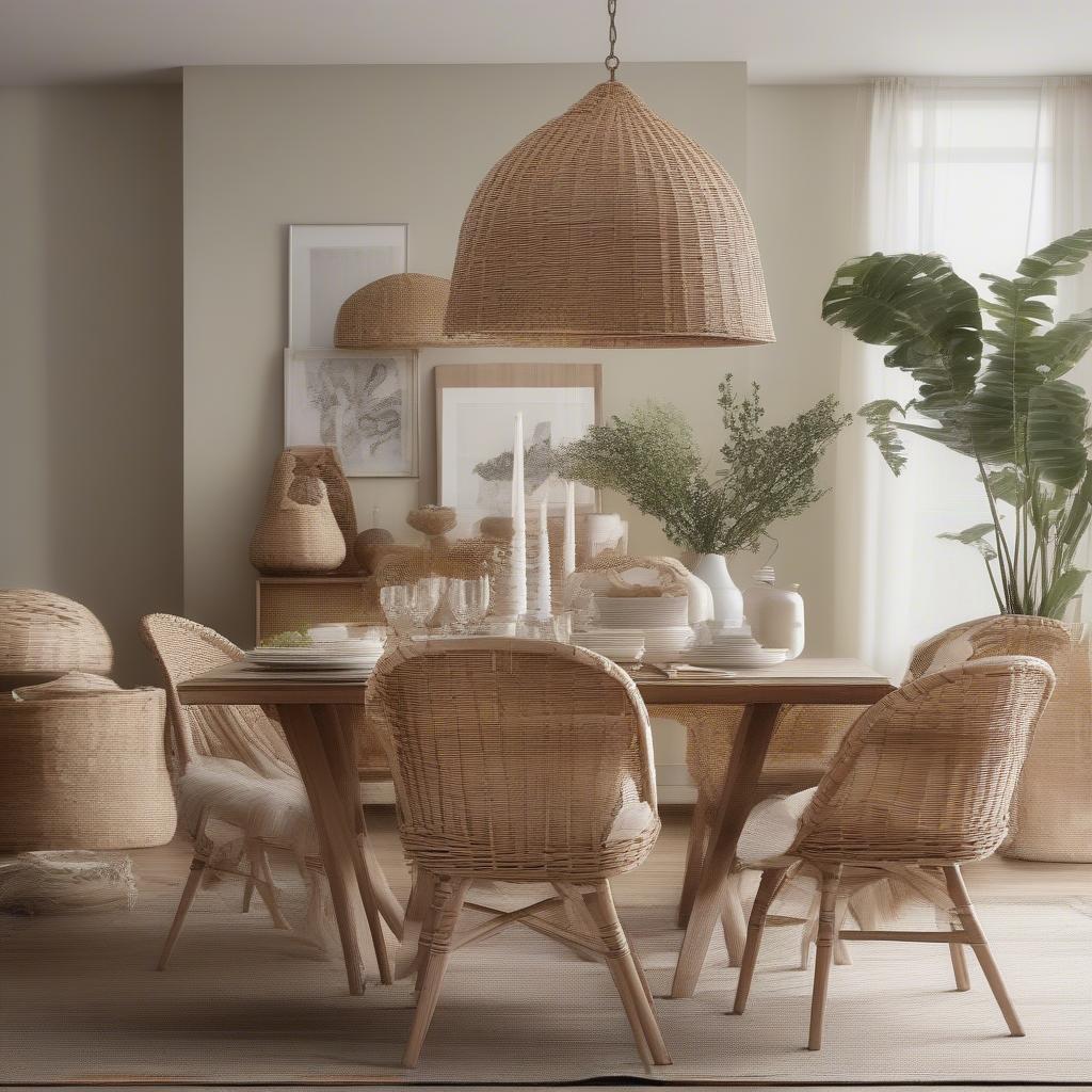 Wicker accessories in a dining room setting.