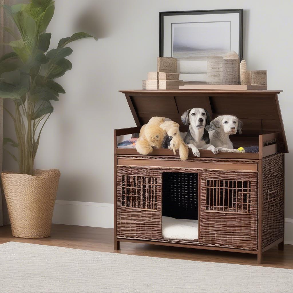 Wicker Dog Crate Seamlessly Integrated into a Living Room