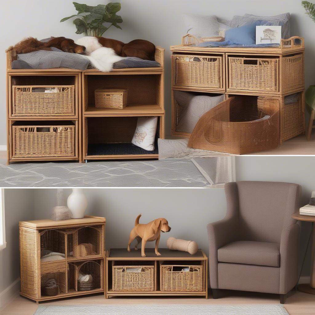 Wicker Dog Crate with Various Storage Options