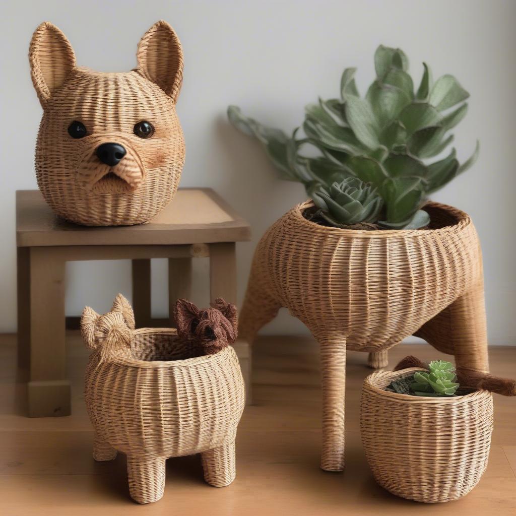 Wicker Dog Plant Holders in Various Sizes