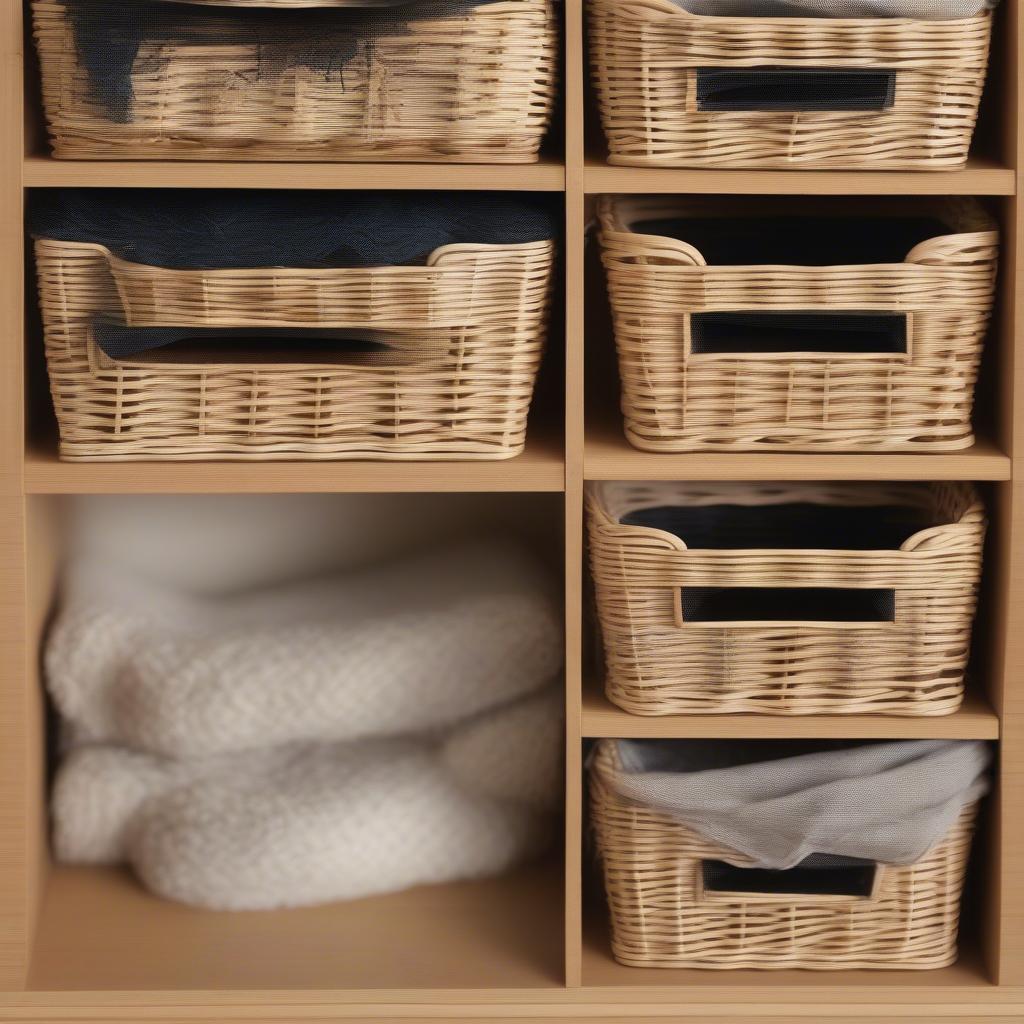 Wicker Drawer Compartments - Different Materials: Examples of wicker compartments made from rattan, seagrass, and other natural materials, highlighting their unique textures and colors.