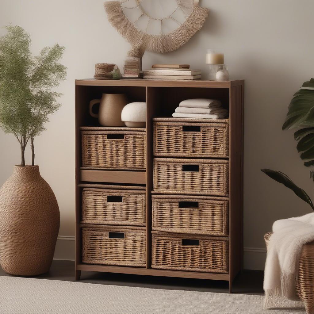 Wicker Drawer Storage in Living Room