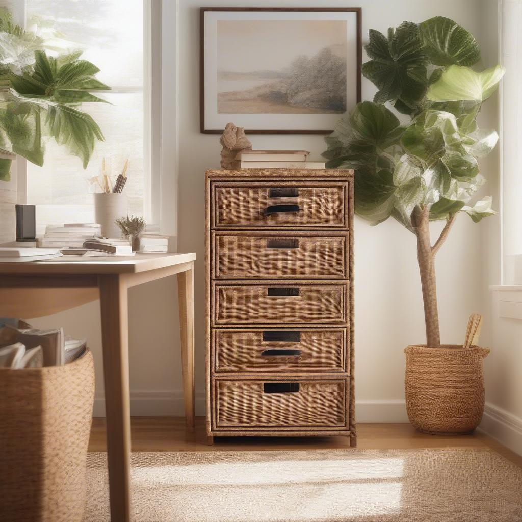 Wicker File Cabinet 4 Drawer in Home Office