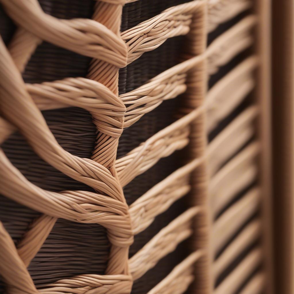 Close-up of a wicker file cabinet's weave