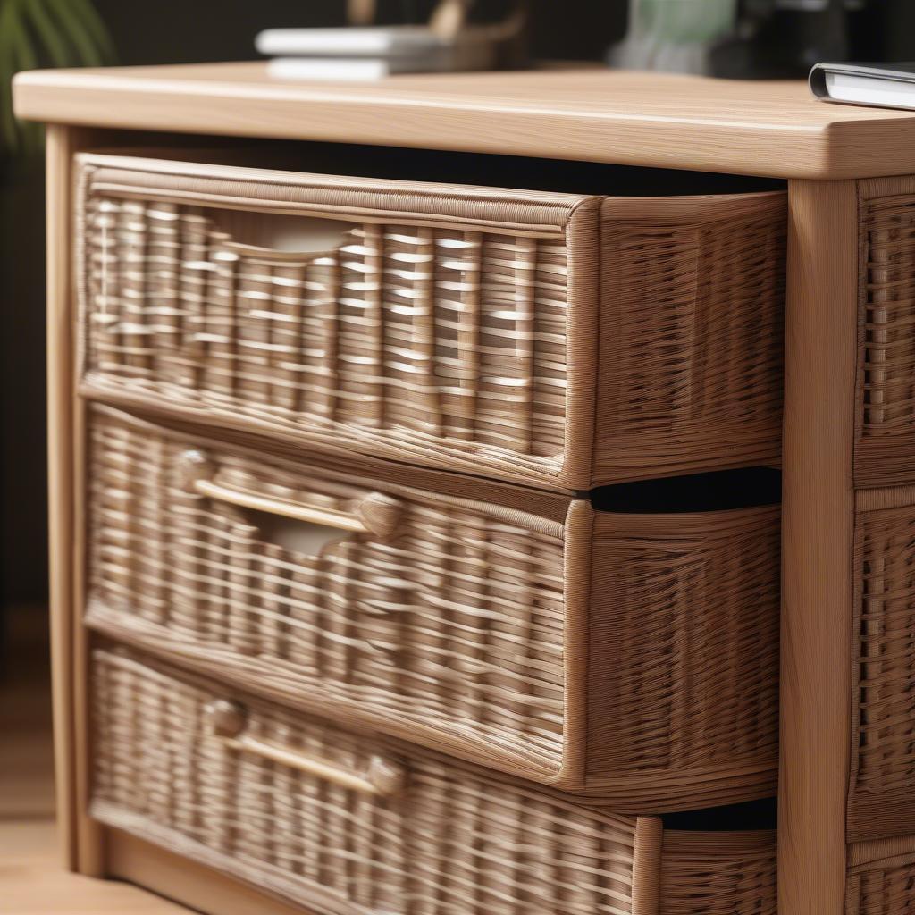 Close-up of Wicker File Cabinet Drawer Details