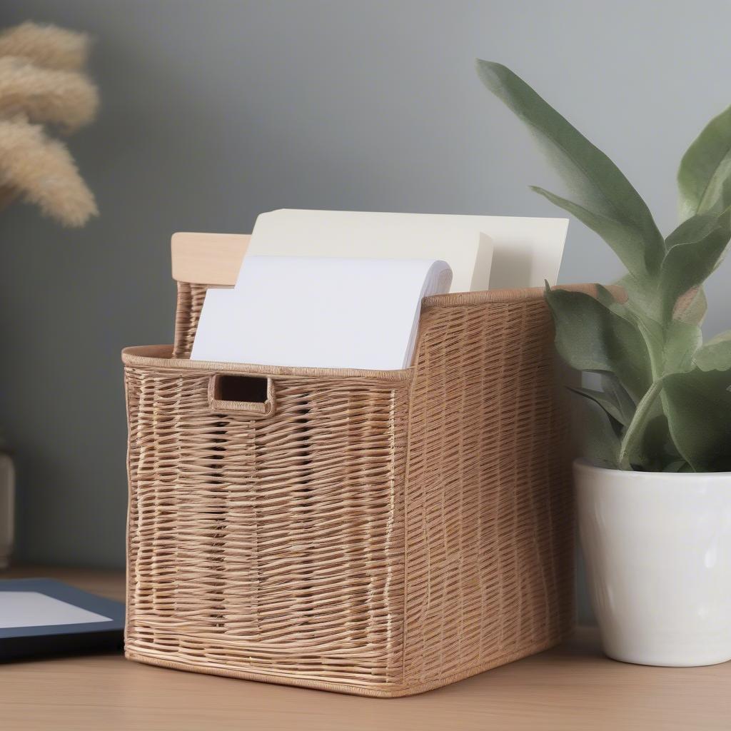 Wicker File Holder in a Workspace