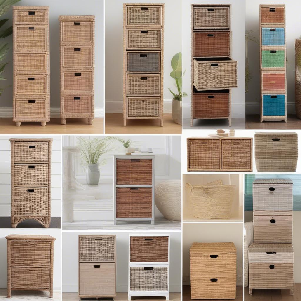 Different styles and sizes of wicker filing cabinets