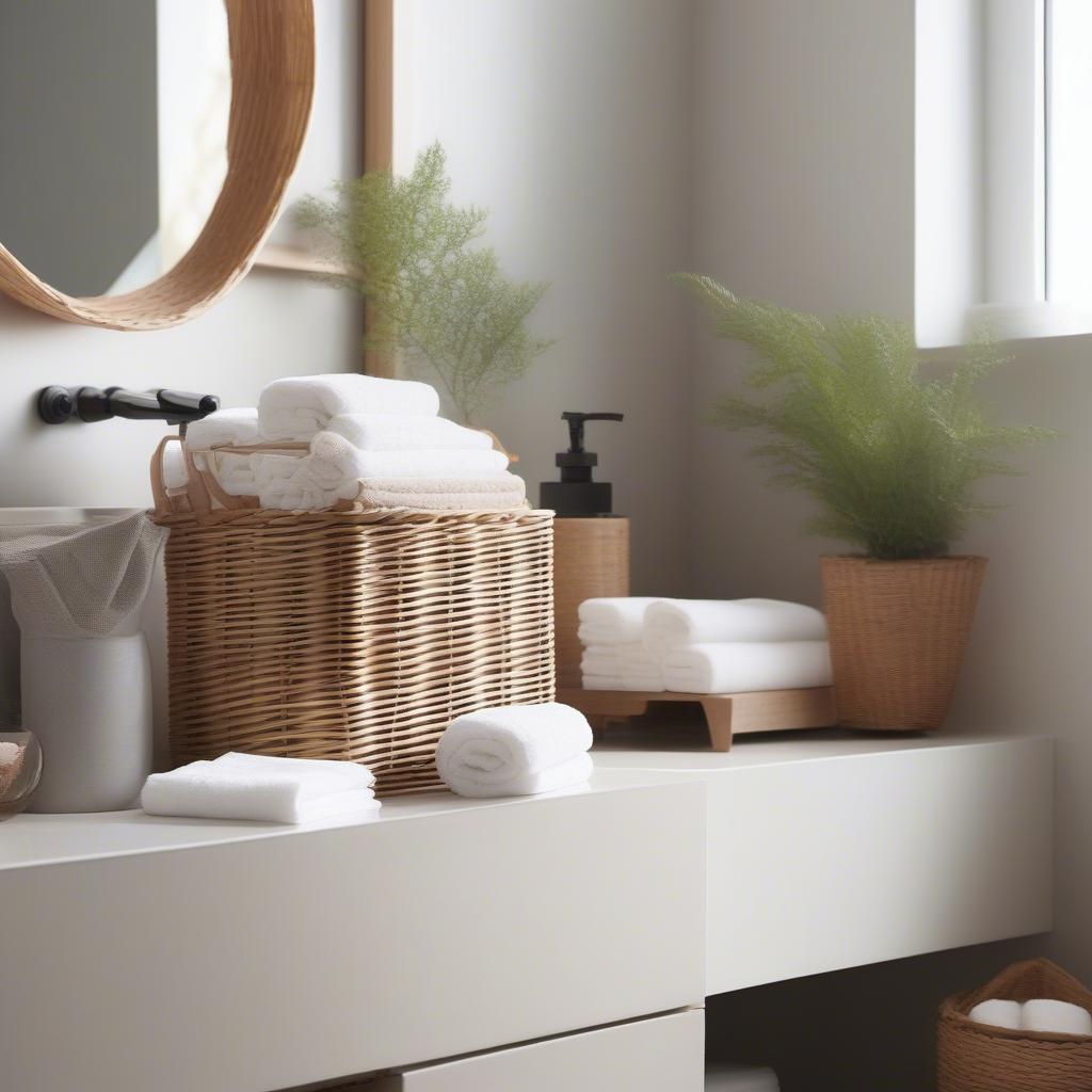 Wicker Float Storage in a Modern Bathroom