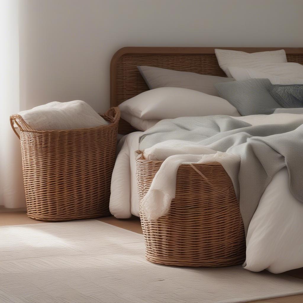 Wicker Front Tilt Storage Basket in a Bedroom Setting