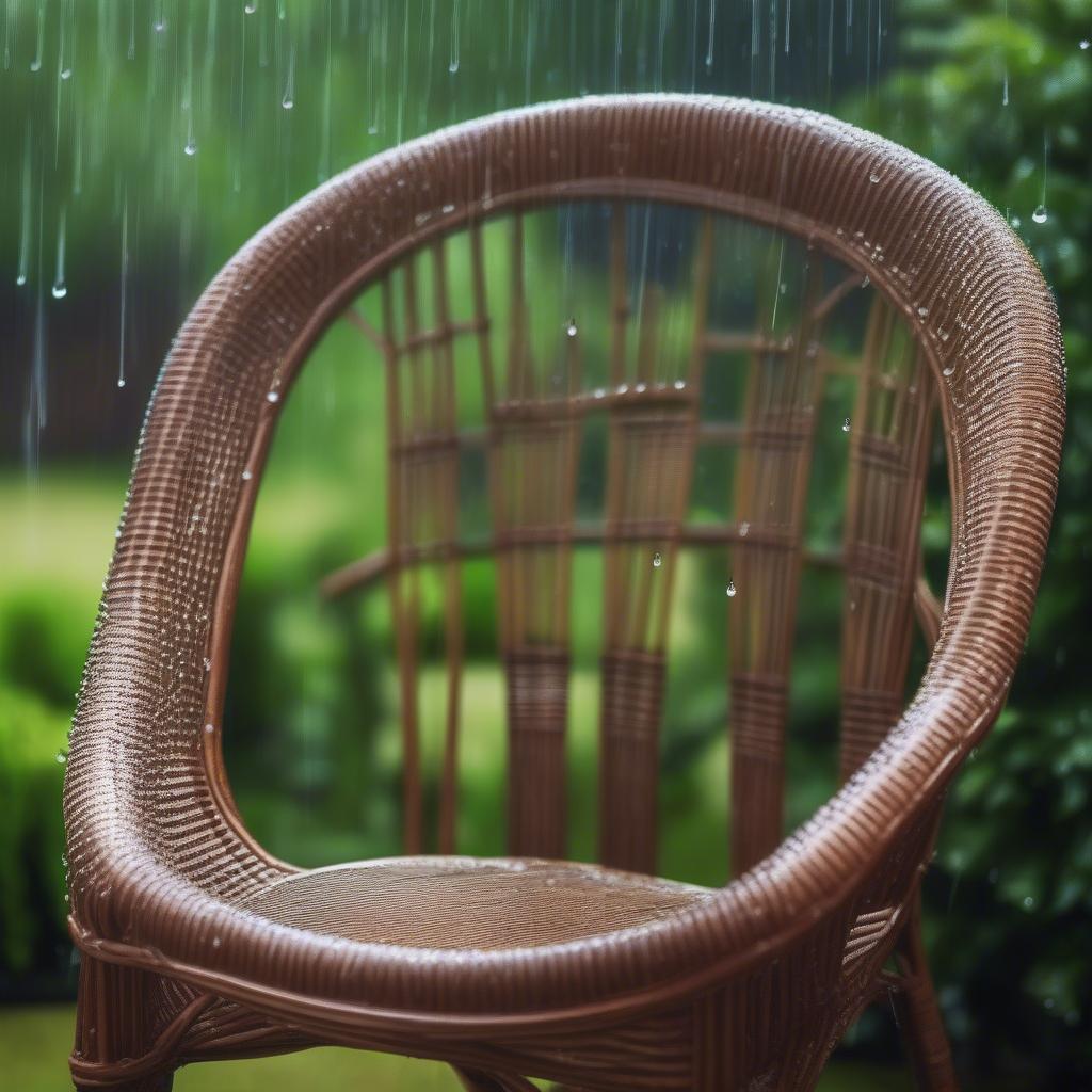 Wicker furniture exposed to rain