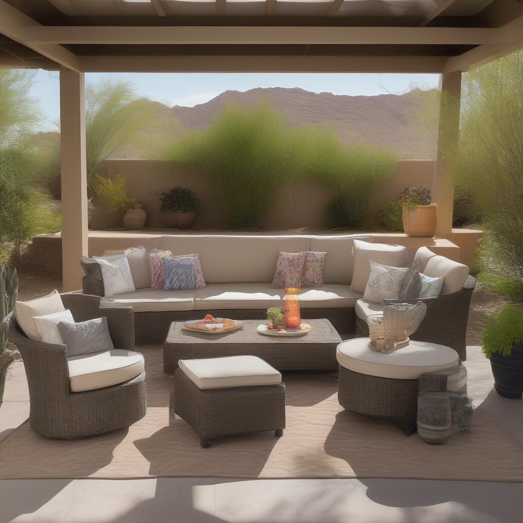 Wicker furniture under a patio cover in Arizona