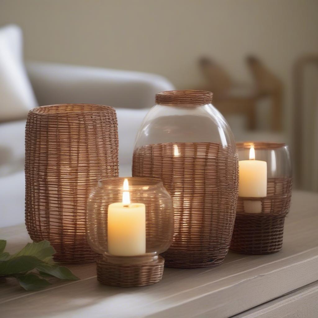 Creating ambiance with wicker and glass candle holders