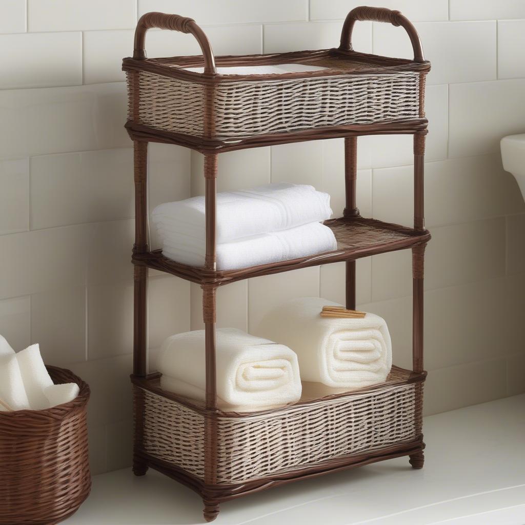 Variety of wicker guest towel holders displayed on a bathroom counter