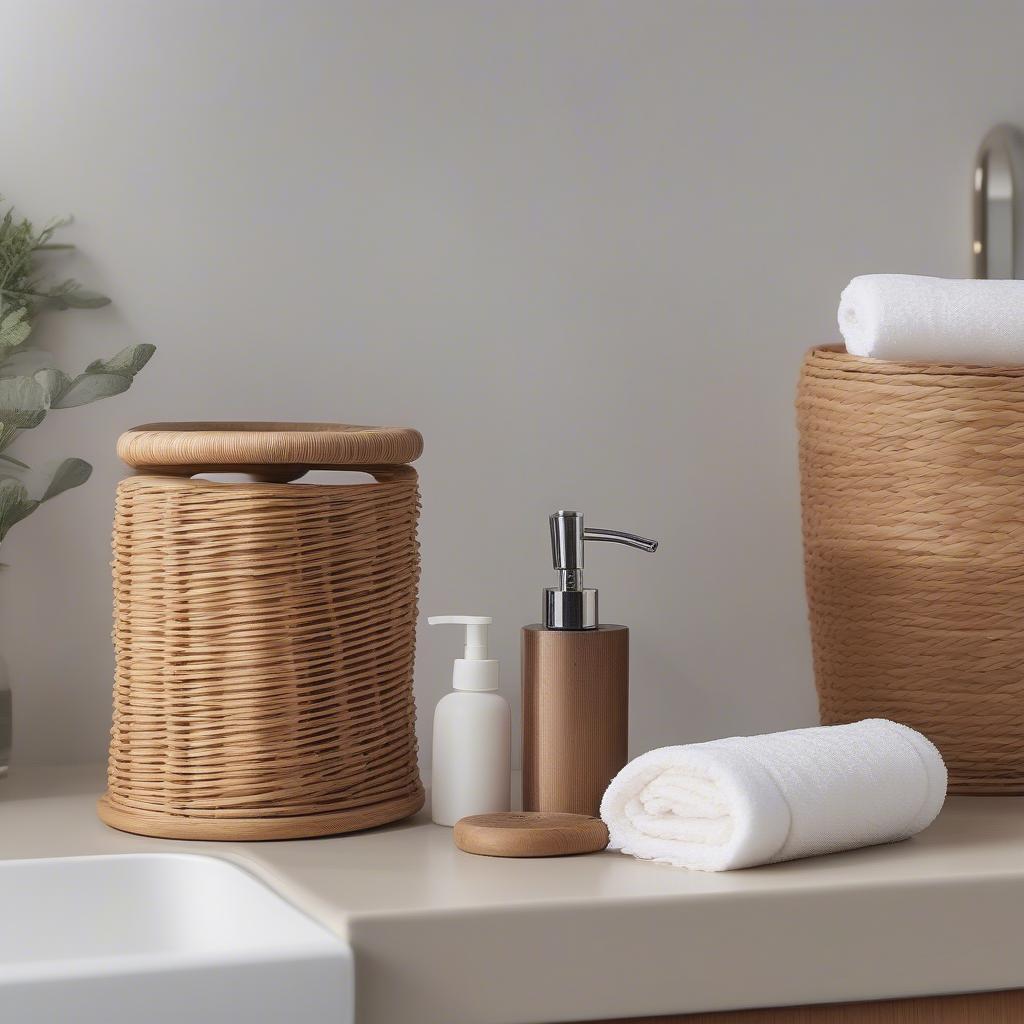 Wicker Hand Towel Holder in a Bathroom Setting