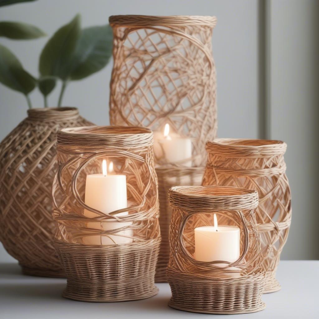 Various styles of wicker hurricane candle holders