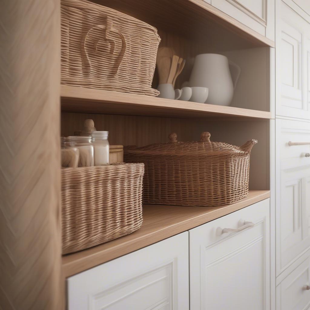 Wicker kitchen cabinet door inserts add rustic charm and warmth to a kitchen