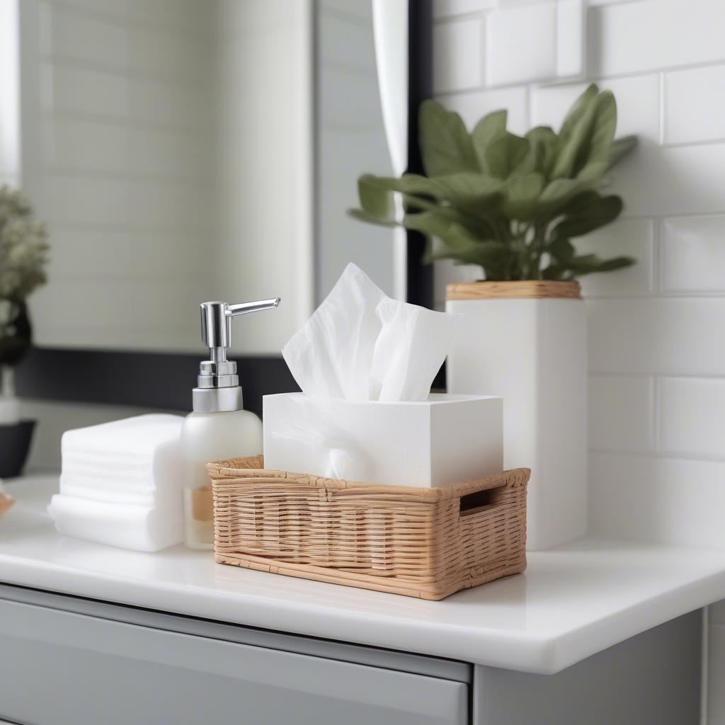 Wicker Kleenex Holder on Bathroom Vanity