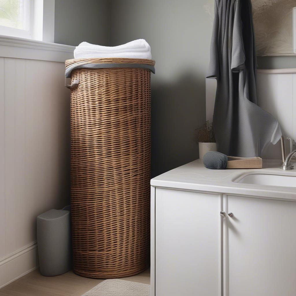 Wicker Laundry Hamper in a Bathroom