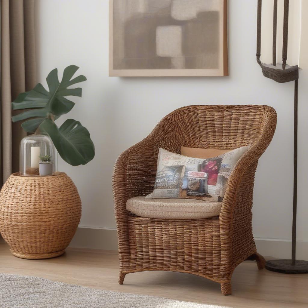 Wicker Magazine Holder in a Living Room Setting