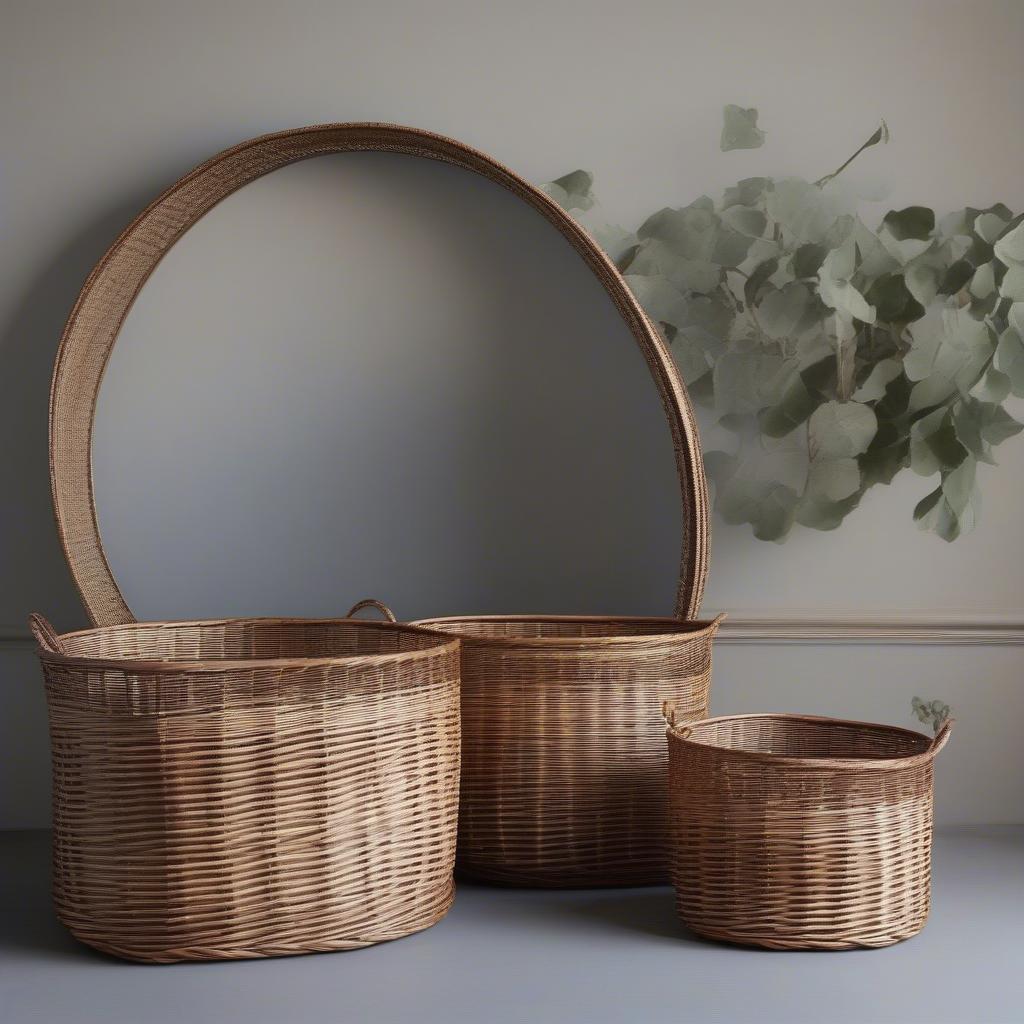 Various Wicker Metal Storage Baskets in Different Shapes and Sizes