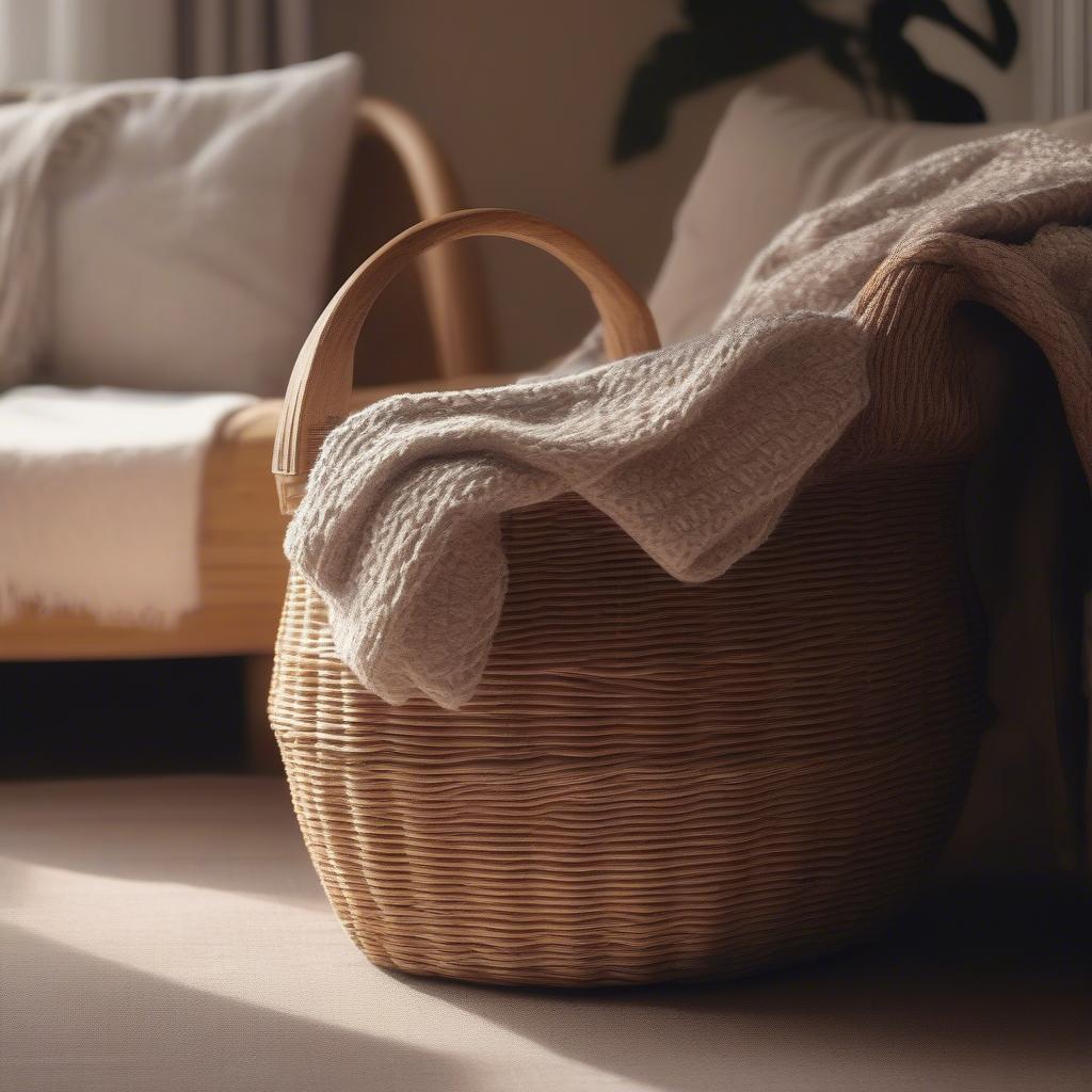 Wicker Mushroom Basket in Living Room