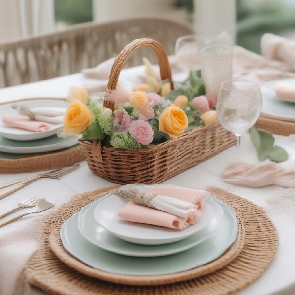 Wicker Napkin Holder in a Spring Table Setting