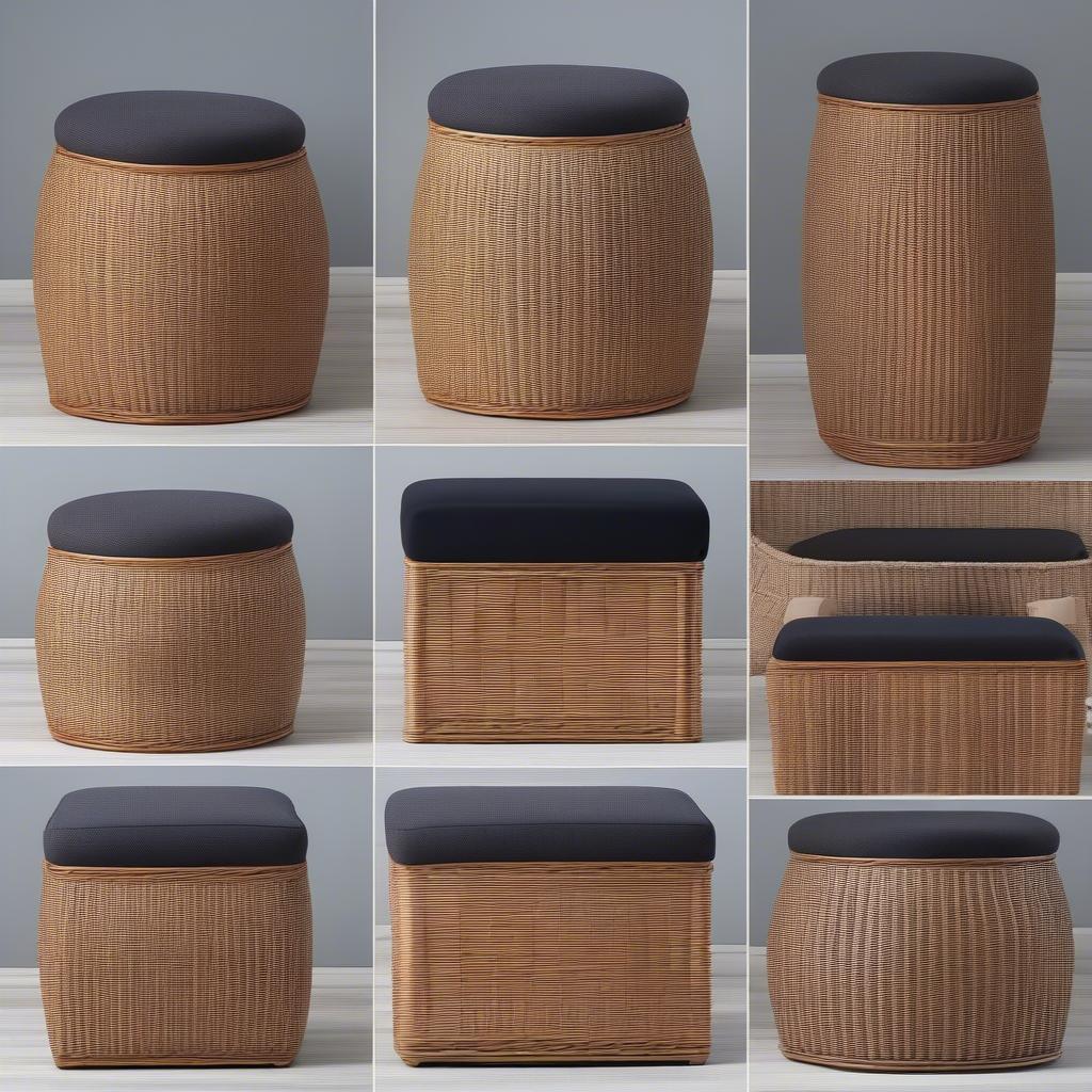 Wicker Ottoman Sizes - Small, Medium, and Large wicker ottomans with storage, showcasing different capacities and dimensions suitable for various patio sizes.