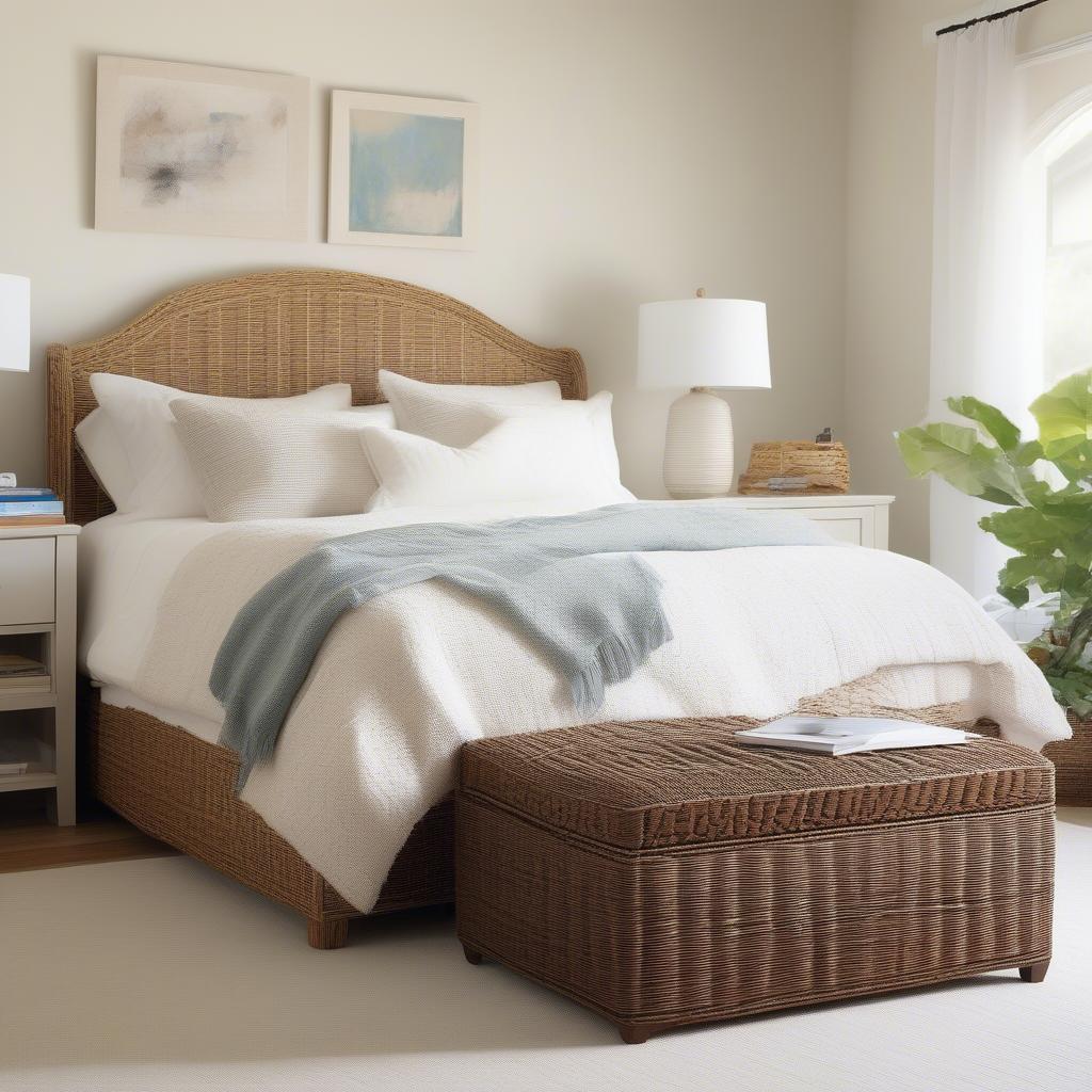 Wicker Ottoman Storage in a Bedroom