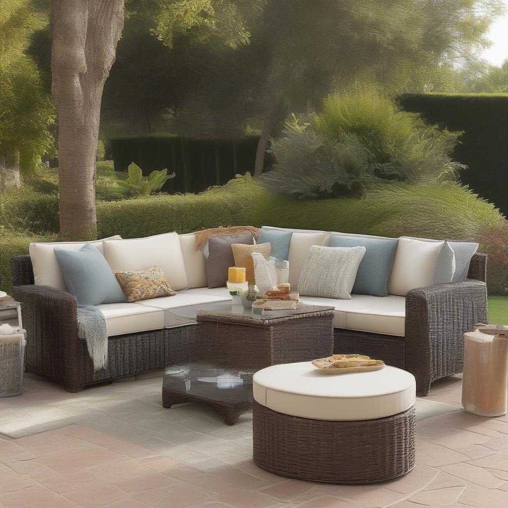 Wicker outdoor furniture with storage ideas, showcasing different styles and configurations for patios and decks.