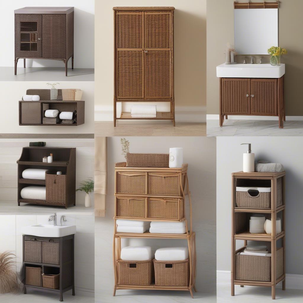 Different styles and options for wicker over-the-toilet cabinets