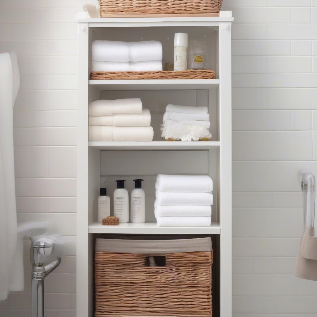 Wicker Over Toilet Storage in a Small Bathroom