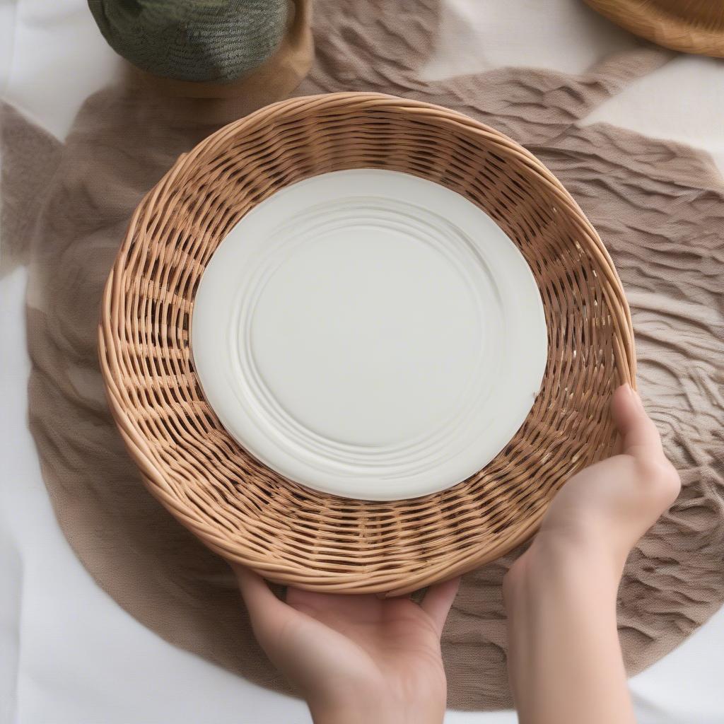 Cleaning and storing a wicker paper plate holder to maintain its durability and appearance.