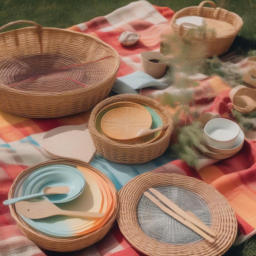 Wicker paper plate holders at a picnic, showcasing their practicality and rustic charm.