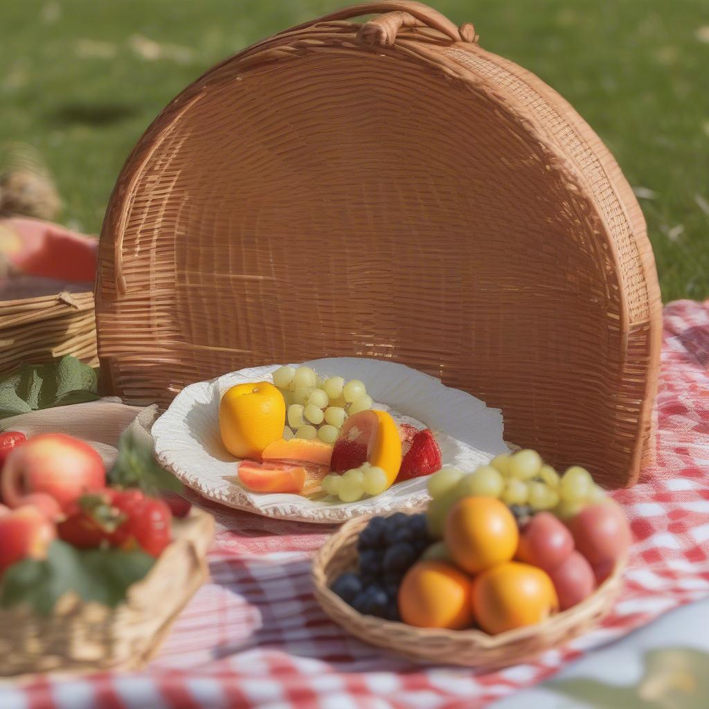 Wicker Paper Plate Holder at an Outdoor Picnic